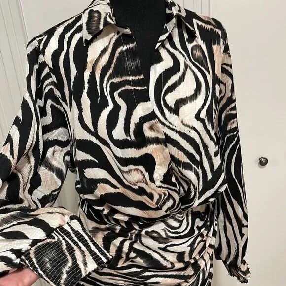 Anthropologie Wrap Dress Black and White Zebra Print size 16w NWT - Picture 6 of 8